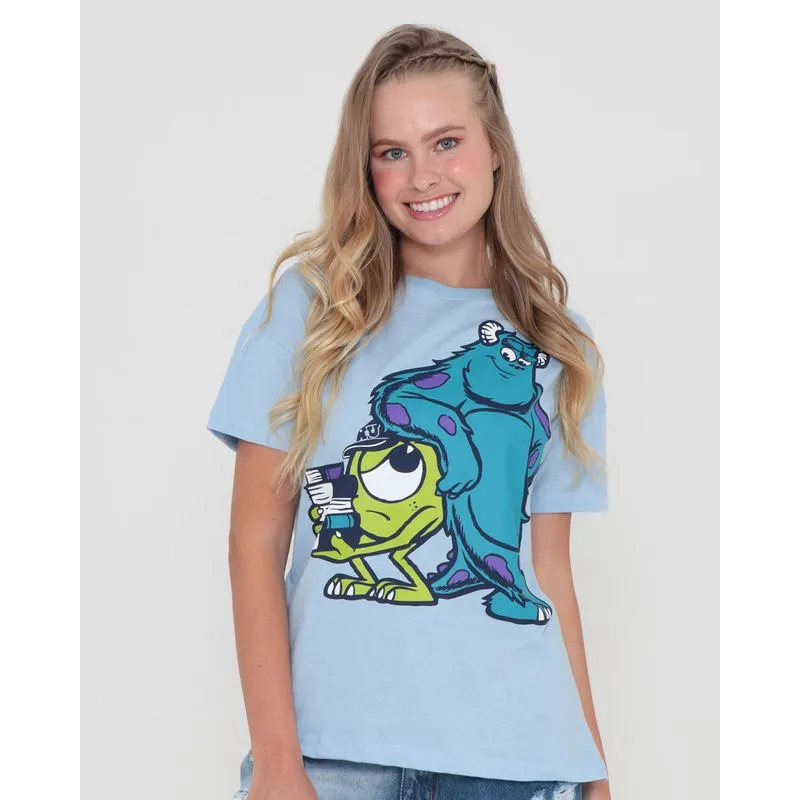 Blusa Manga Curta Estampa Monstros S.A Disney Azul G