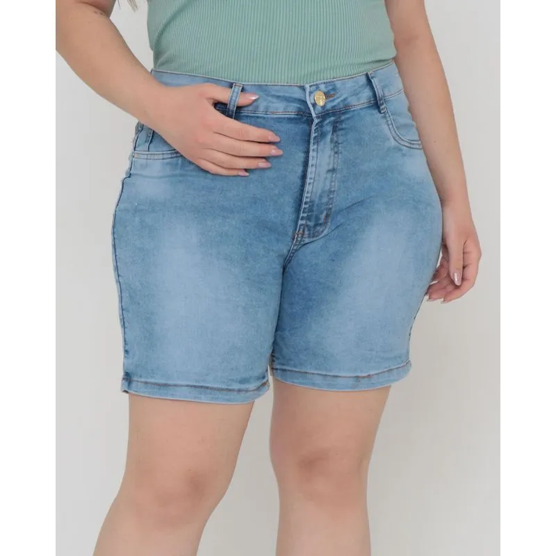 Bermuda Feminina Ciclista Plus Size Azul Claro 48