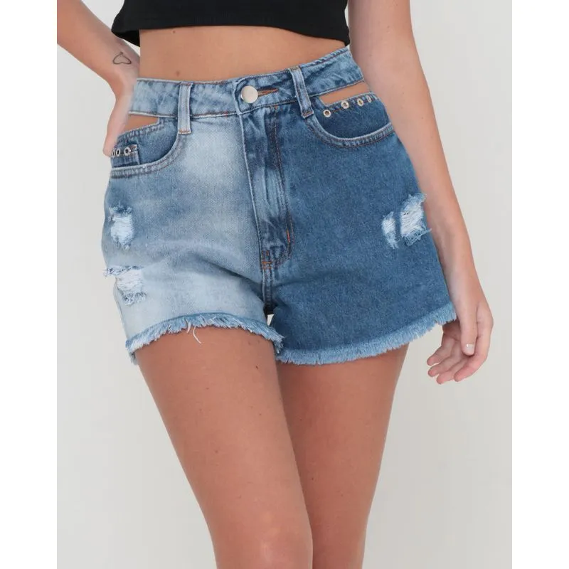Short Jeans Cintura Cut Out Denim Azul 40