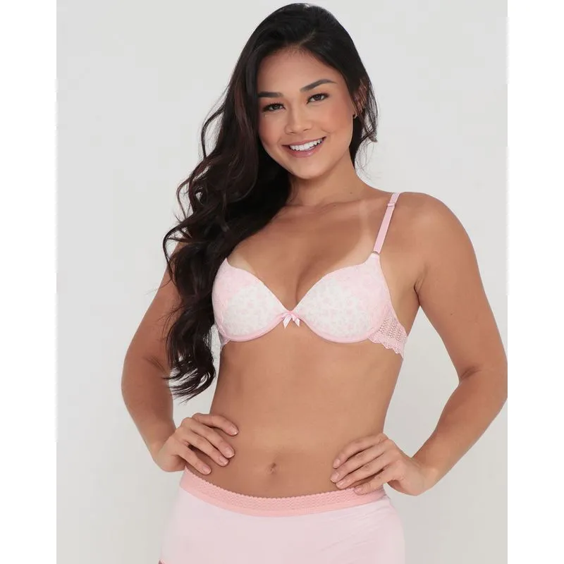 Sutiã Avulso Push Up Com Bojo Renda Floral Rosa Claro 40