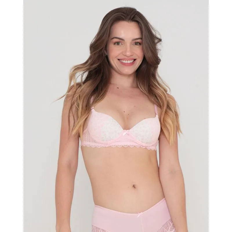 Sutiã Feminino Avulso Com Base Bojo Renda Floral Rosa 44
