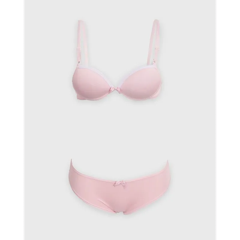 Conjunto Juvenil Calcinha e Sutiã Com Bojo Liso Rosa 10