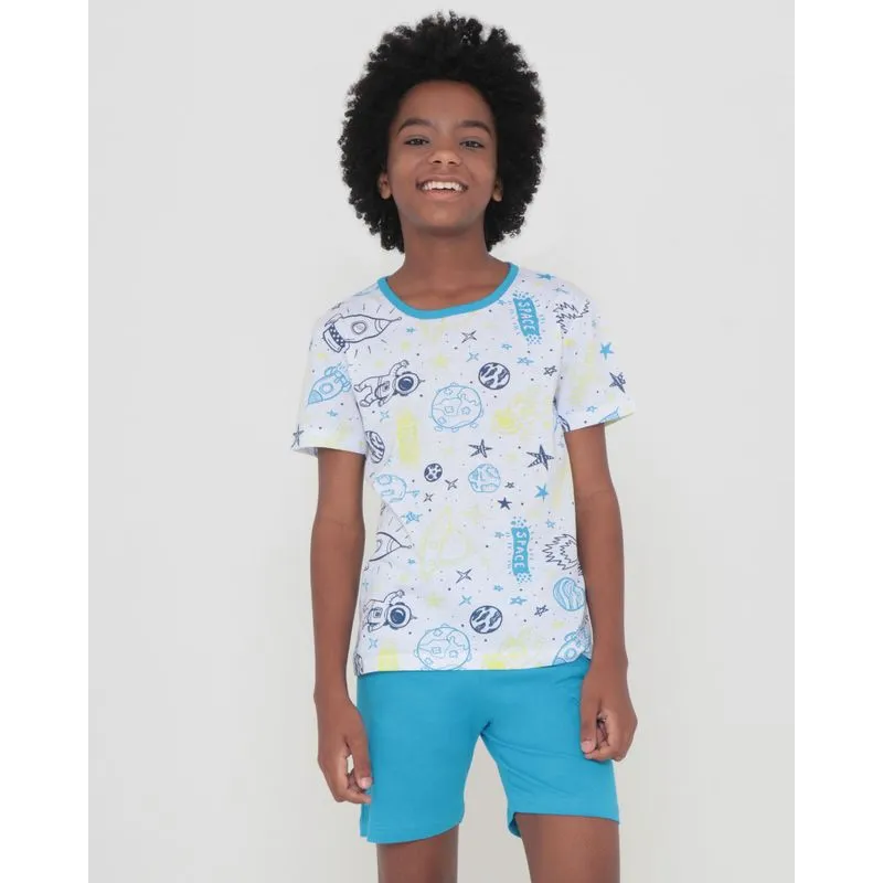 Pijama Juvenil Curto Estampa Space Branco 12
