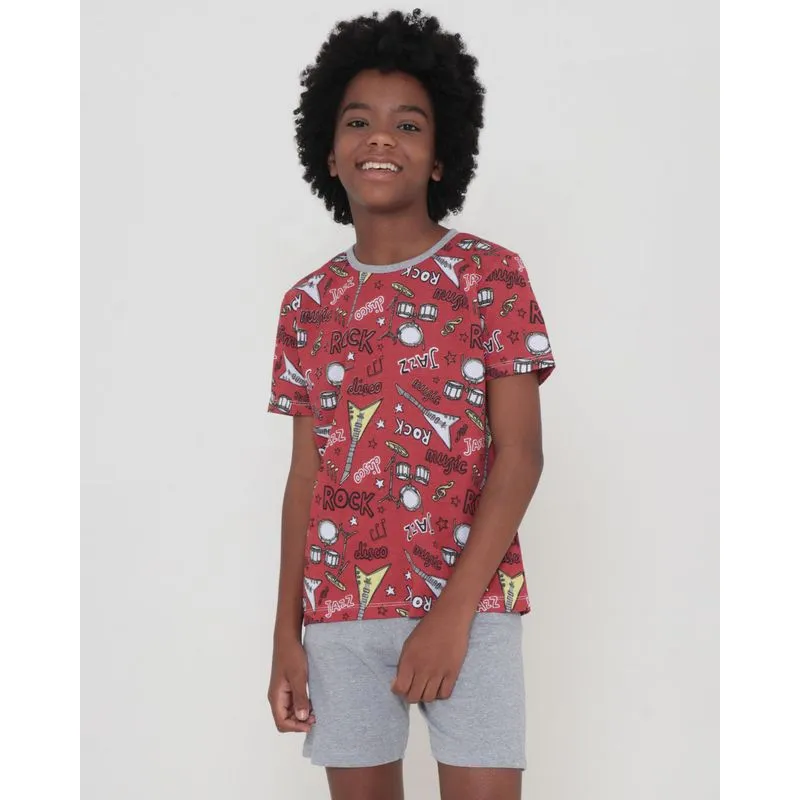 Pijama Juvenil Curto Estampa Música Vermelho 12