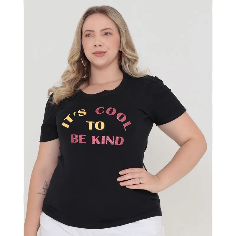 Blusa Plus Size Estampada Com Glitter Preta G3