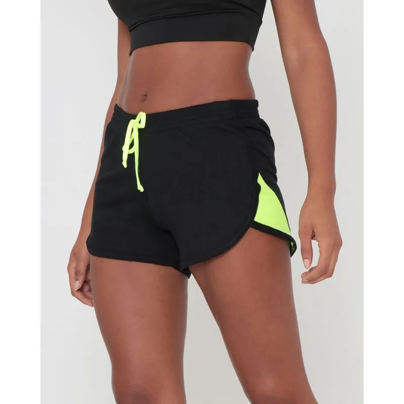 Short Moletinho Feminino Fitness Recorte Lateral Preto G