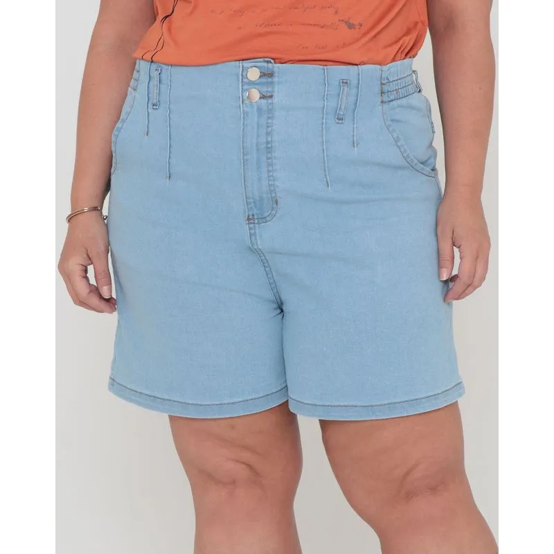 Short Jeans Plus Size Com Elástico Azul Claro 52