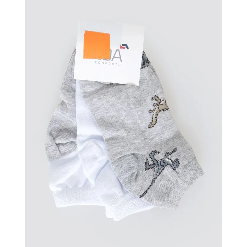 Kit De Meia Infantil 3 Pares Estampa Dino Cinza Branco 26 A 29