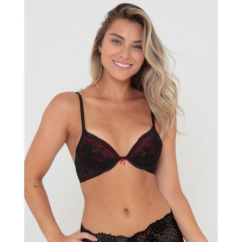 Sutiã Push Up Avulso Com Renda Contrastante Vermelho GG