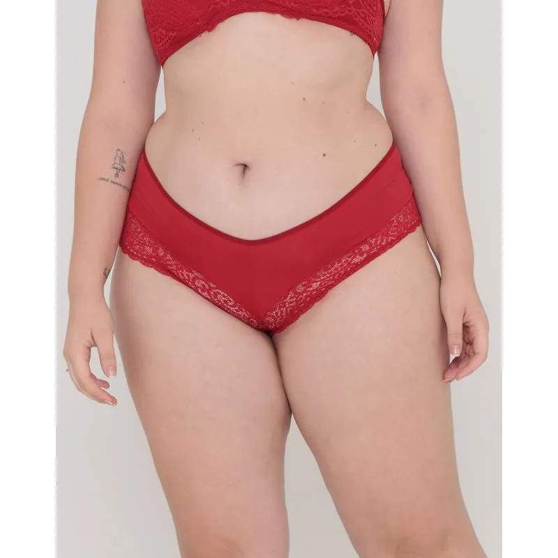 Calcinha Plus Size Caleçon Microfibra Renda Vermelha P