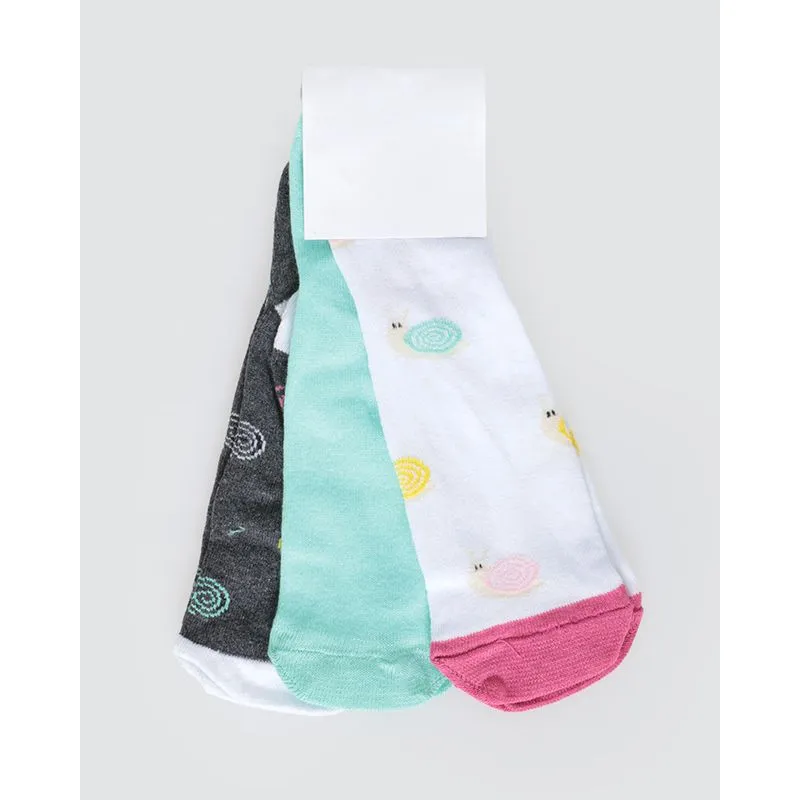 Kit De Meia Infantil 3 Pares Cano Curto Estampada Cinza Verde Branco 26 A 29