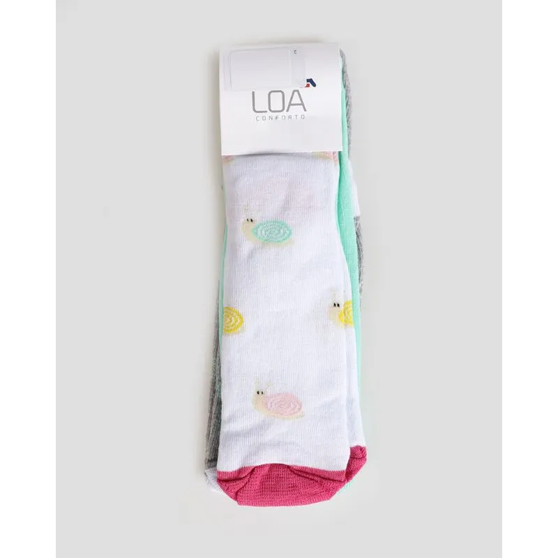 Kit De Meia Infantil 3 Pares Cano Curto Estampada Cinza Verde Branco 26 A 29
