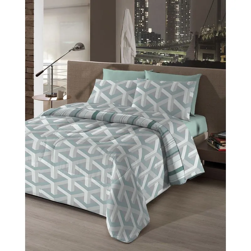 Jogo de Cama Casal Camesa Microfibra 150 fios Cinza Geométrico UN