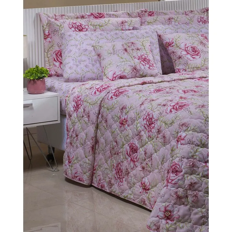 Colcha Solteiro Matelassê Floral Andreza Rosa Claro UN