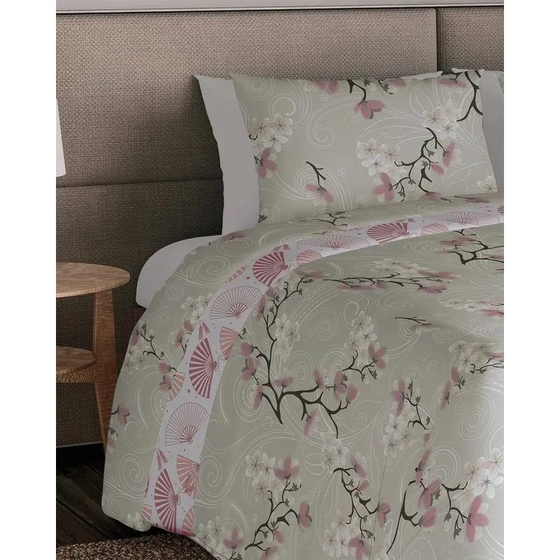 Jogo de Cama Solteiro Algodão Teka Floral Cinza Claro UN