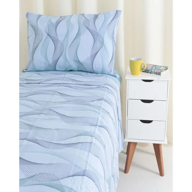 Jogo de Cama Solteiro Algodão Teka Azul Claro UN