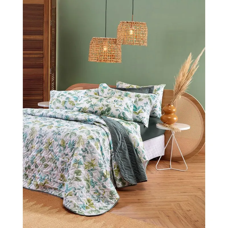Jogo de Cama King Algodão Santista Floral Verde UN