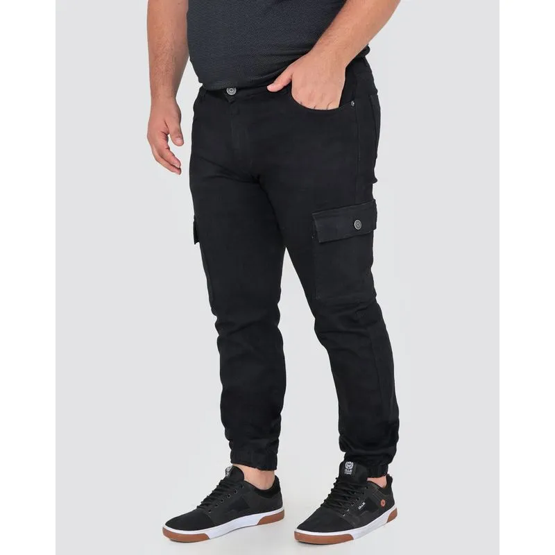 Calça Jeans Masculina Plus Size Jogger Básica Preta 56