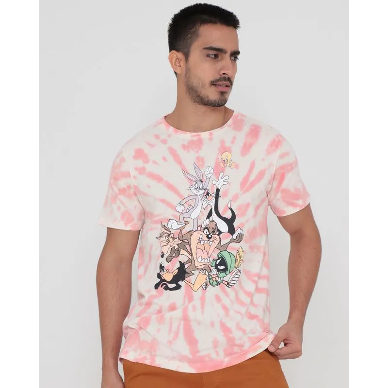 Camiseta Manga Curta Tie Dye Looney Tunes Rosa P