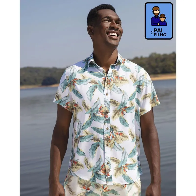 Camisa Masculina Viscose Estampada Floral Branca M