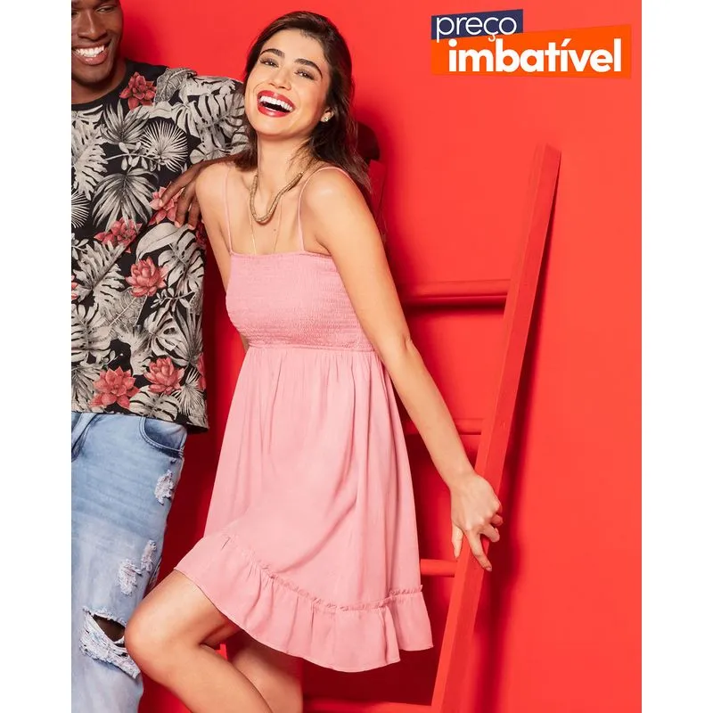 Vestido Alcinha Lastex Com Babado Liso Rosa GG
