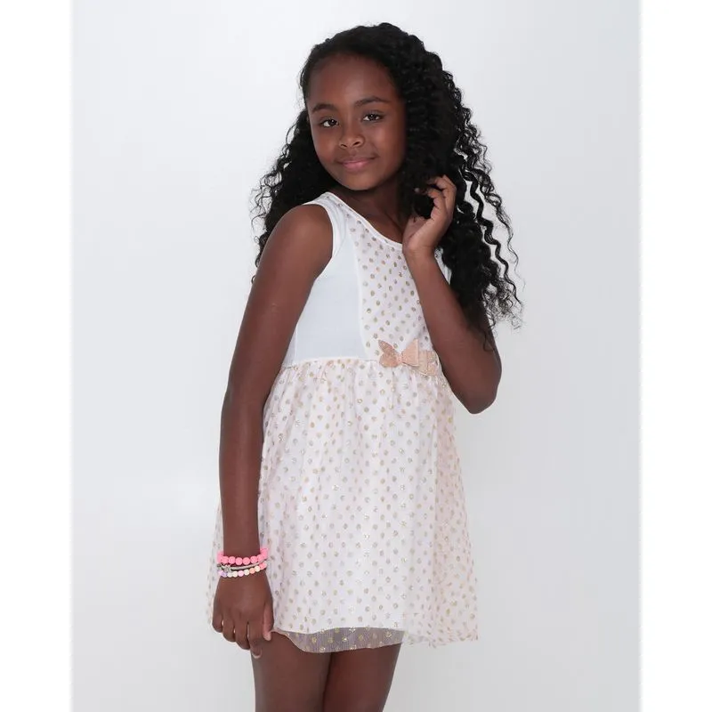 Vestido Infantil Com Tule e Glitter Off White 8