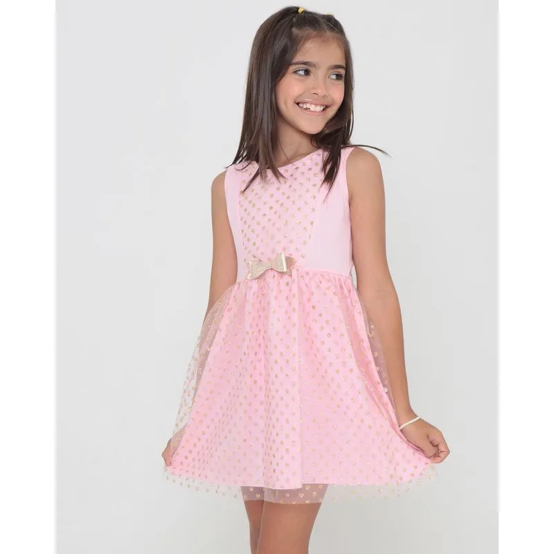 Vestido Infantil Com Tule e Glitter Rosa Claro 10