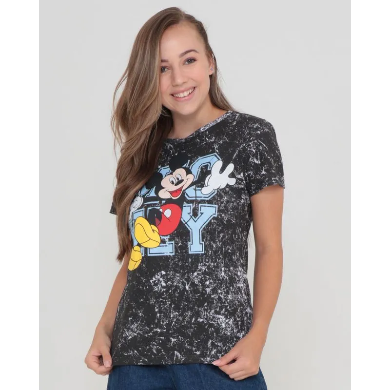 Blusa Estampa Marmorizada Mickey Disney Preta P