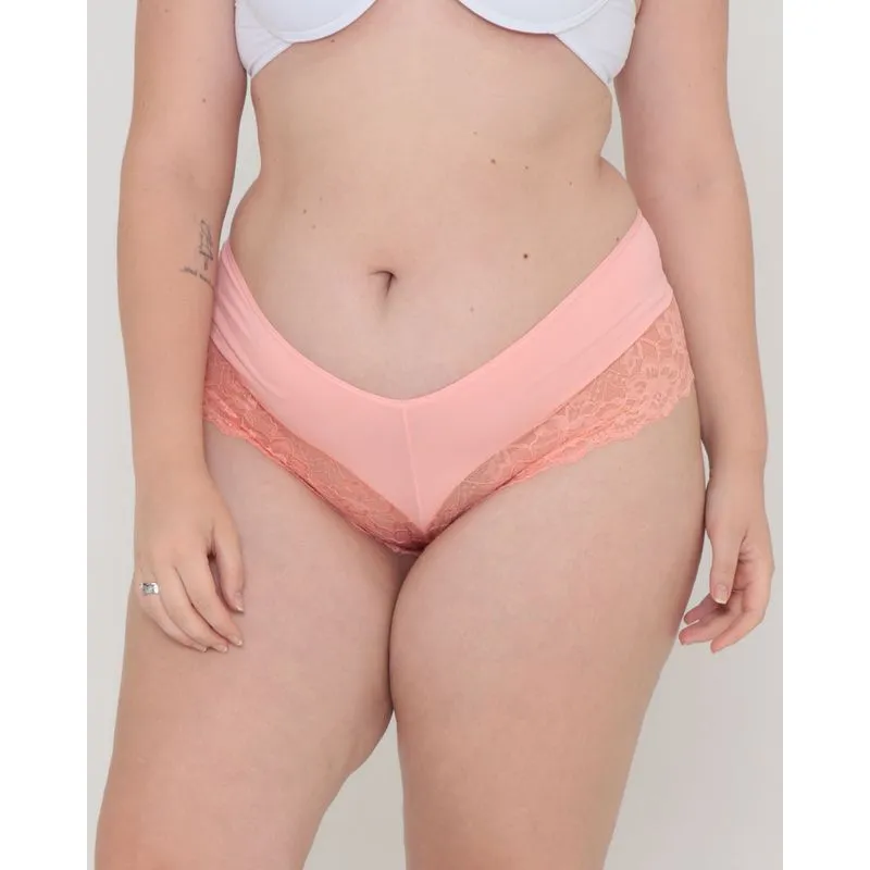 Calcinha Plus Size Caleçon Microfibra Renda Laranja GG
