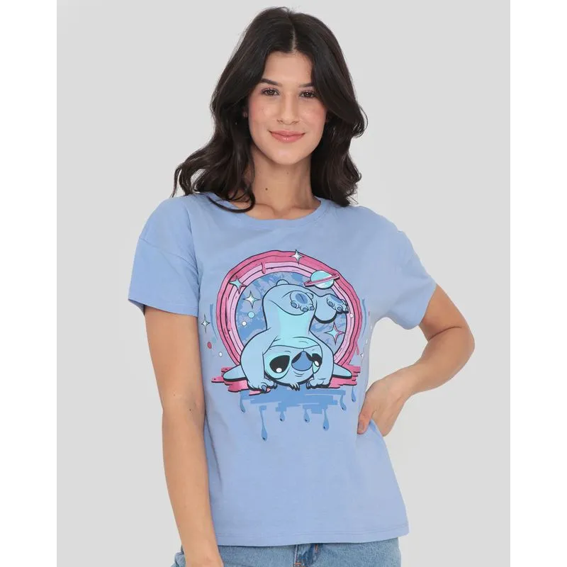 Blusa Manga Curta Stitch Disney Lilás Claro P