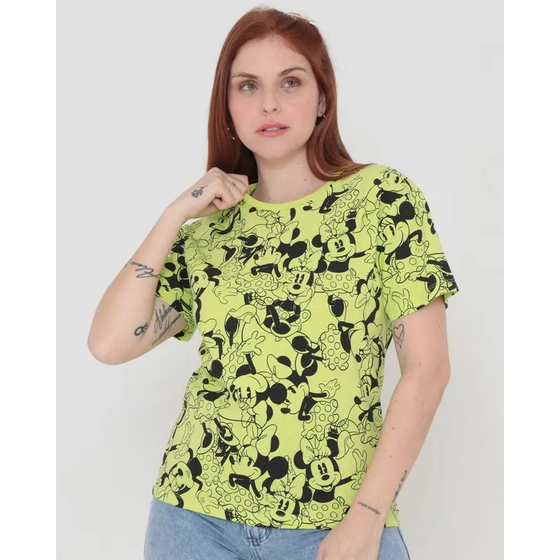 Blusa Manga Curta Estampa Minnie Disney Verde Claro GG
