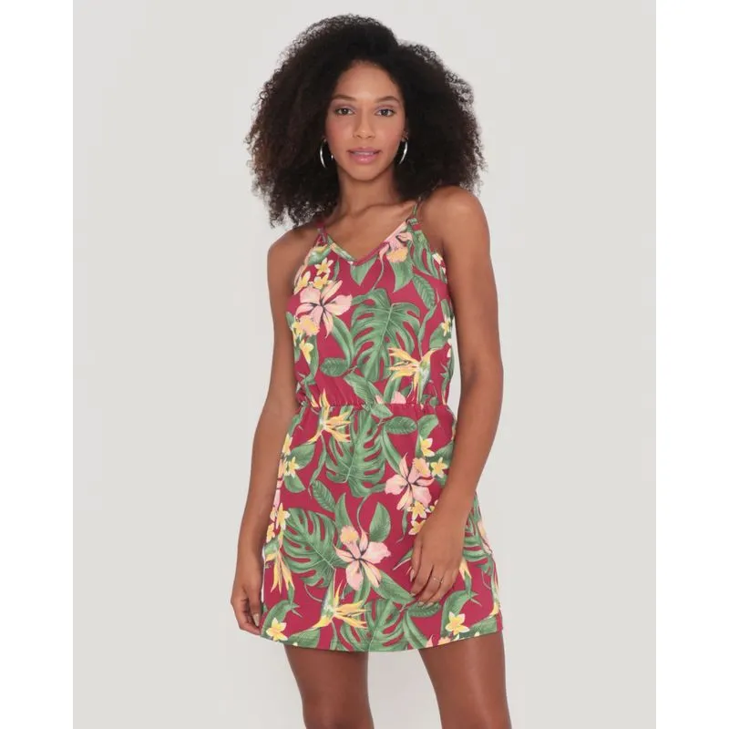 Vestido Curto Alcinha Crepe Estampa Floral Rosa G