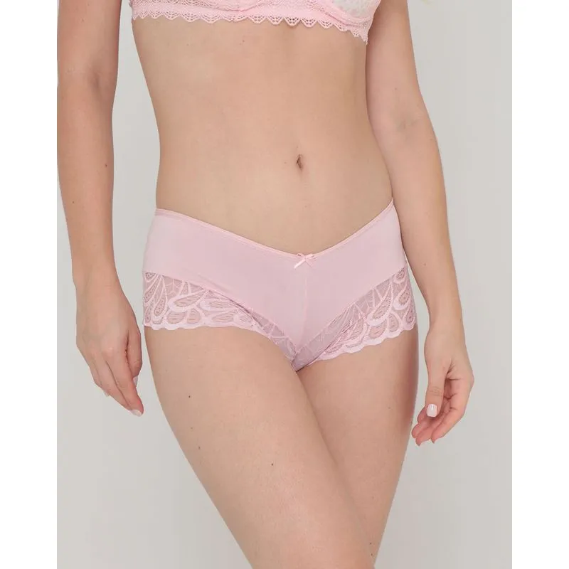 Calcinha Caleçon Avulsa De Renda E Microfibra Rosa Claro P