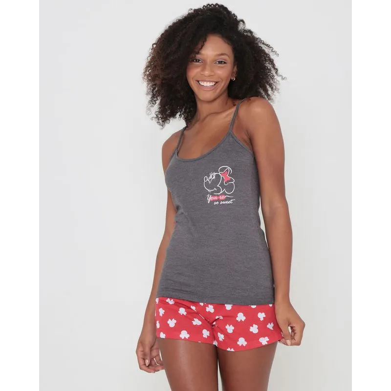 Pijama Feminino Alcinha Minnie Mouse Disney Cinza M