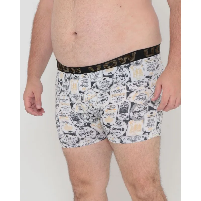Cueca Plus Size Boxer Microfibra Estampada Branca G3