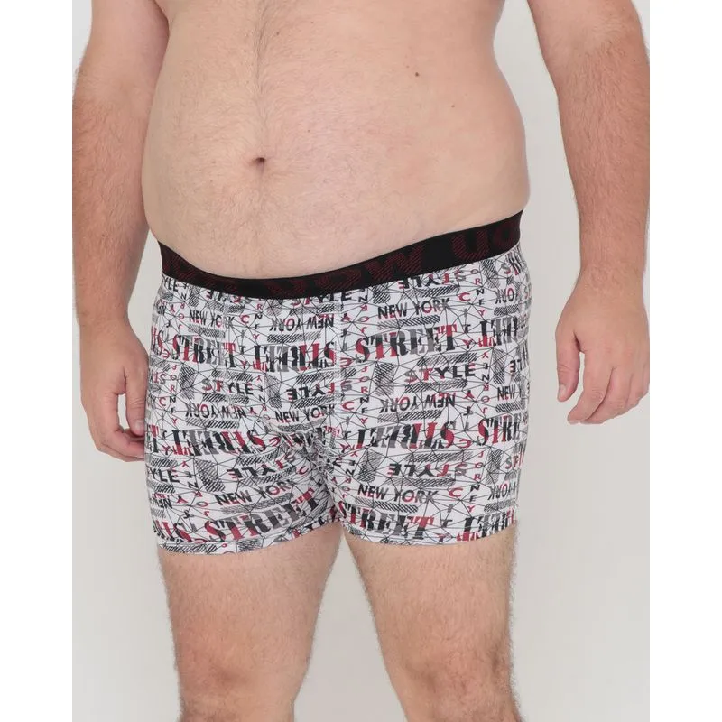 Cueca Plus Size Boxer Microfibra Estampa Street Branca G3