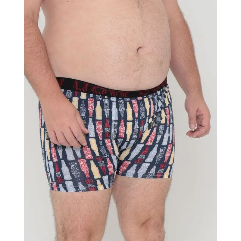 Cueca Plus Size Boxer Microfibra Estampada Azul Marinho G2