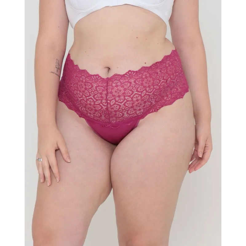 Calcinha Plus Size Feminina Fio Dental Renda Rosa G