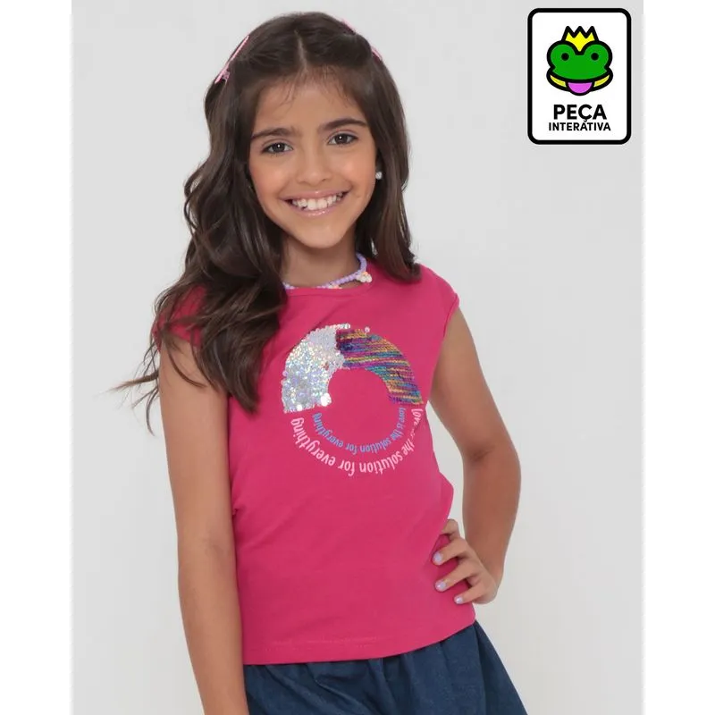 Blusa Infantil Paetê Reversível Arco - Íris Rosa 6