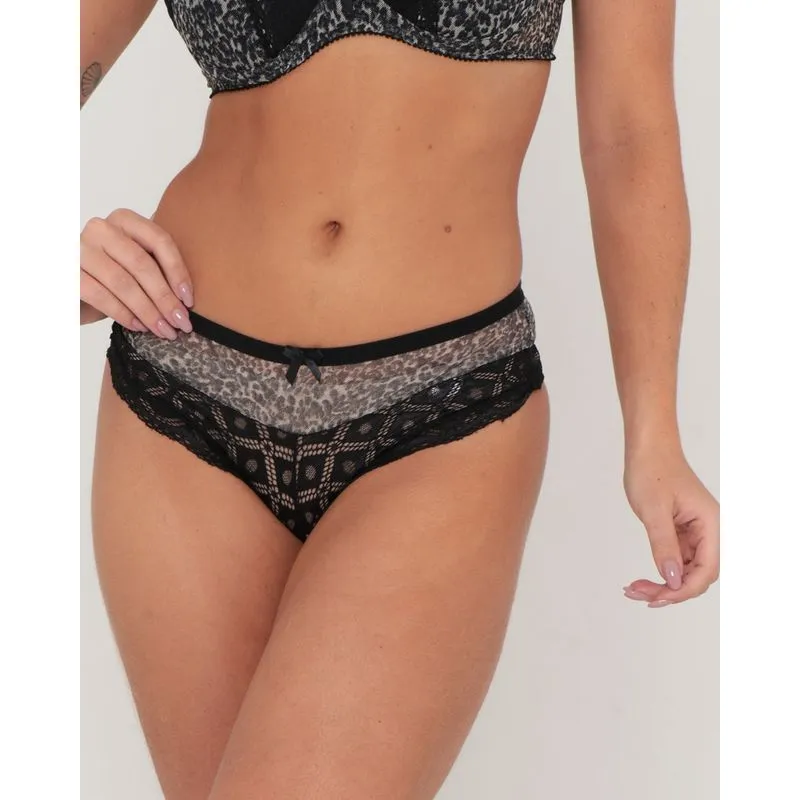 Calcinha Feminina Avulsa Fio Tule Animal Print Preta GG