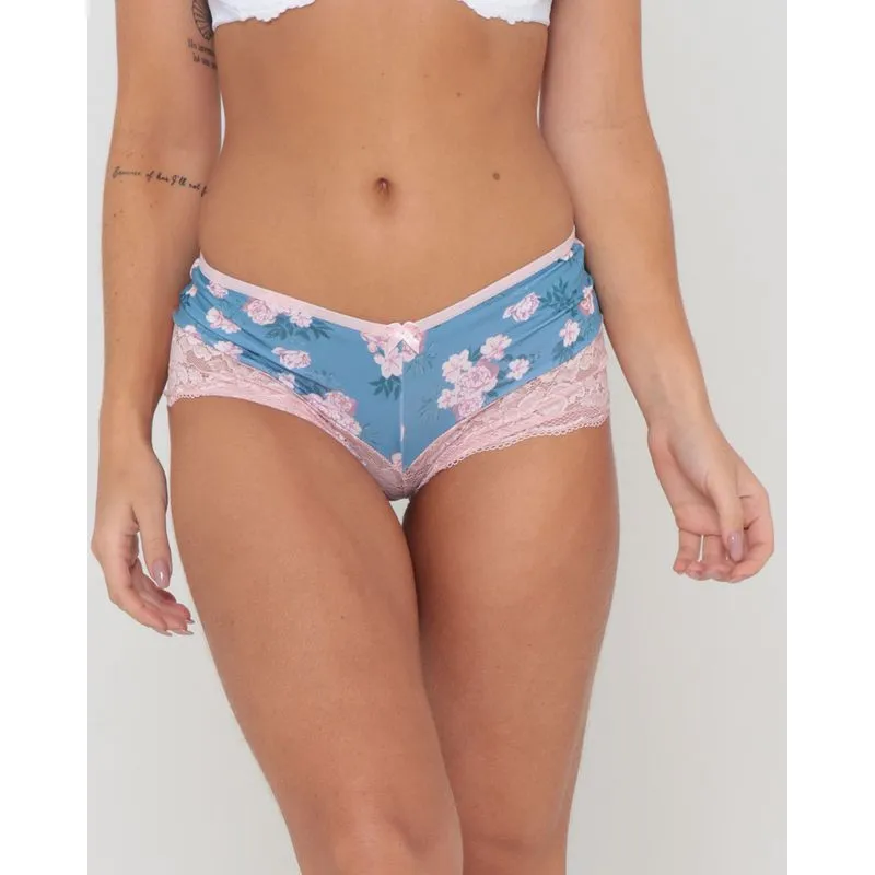 Calcinha Caleçon Avulsa De Renda Floral Azul G