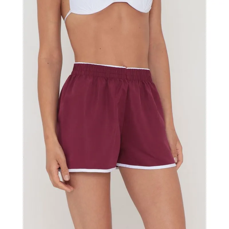 Short Feminino Praia Liso Vinho P