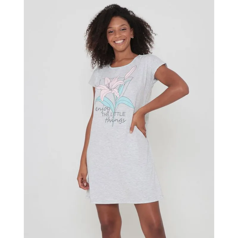Camisola Estampa Floral Mescla Cinza Claro G