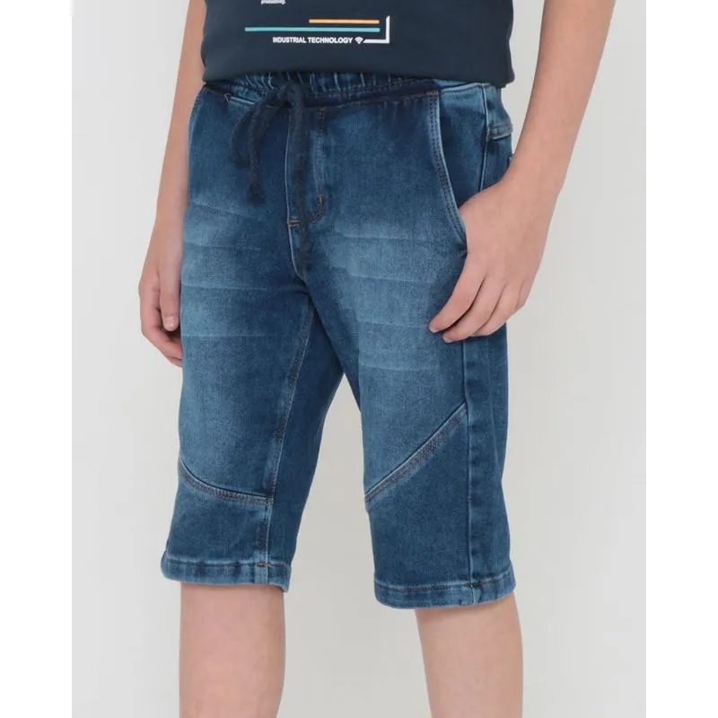 Bermuda Jeans Juvenil Com Recorte E Cordão Azul 16