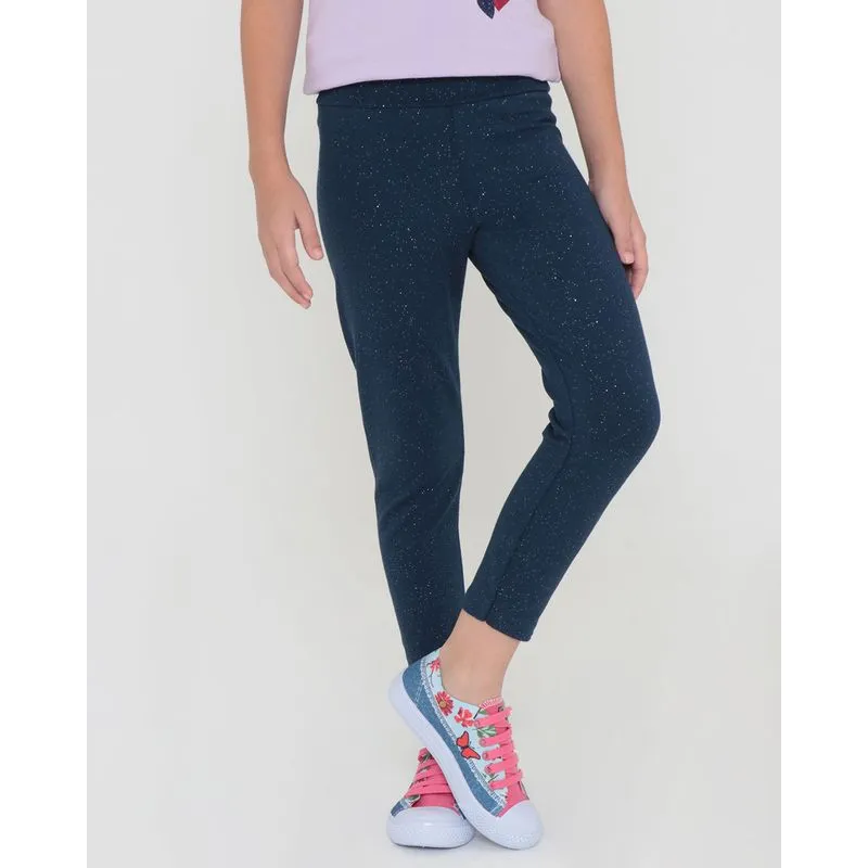 Calça Legging Infantil Com Glitter Azul Marinho 8