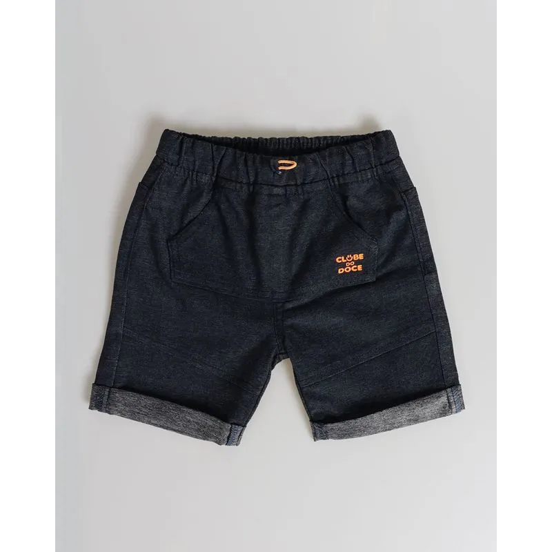 Bermuda Jeans Bebê Com Elástico Azul Escuro 3