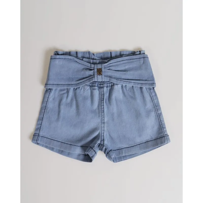 Short Bebê Jeans Strass Denim Azul Claro 3