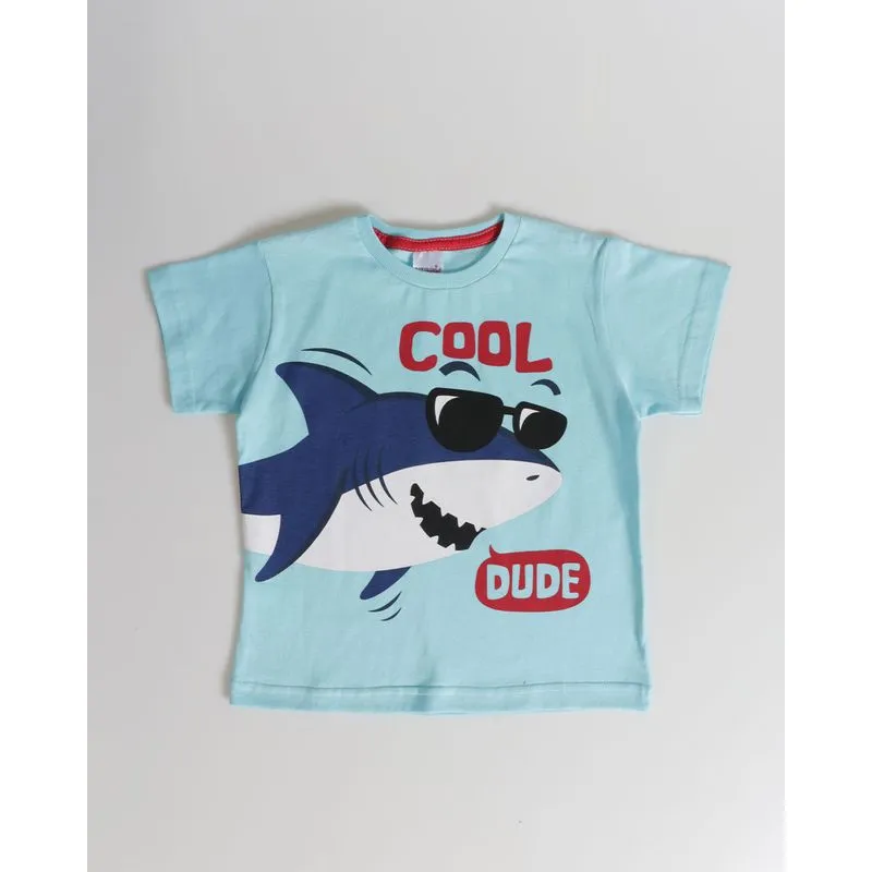 Camiseta Bebê Manga Curta Estampa Tubarão Azul Claro 3
