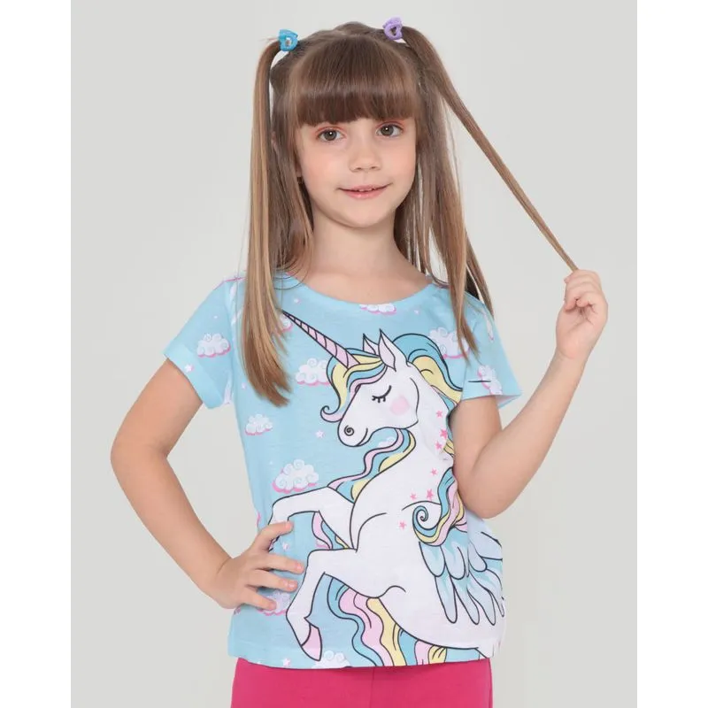 Blusa Infantil Unicórnio Azul Claro 10