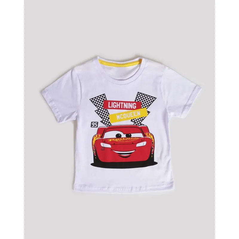 Camiseta Bebê Algodão Disney Carros Manga Curta Branca 2